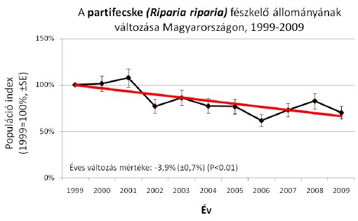 A partifecske fészkelő állományának változása Magyarországon, 1999-2009